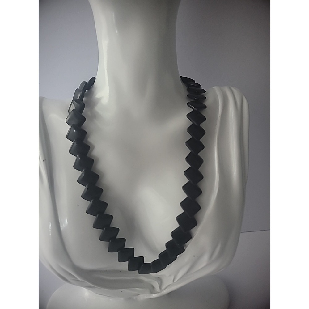 Vintage Trifari Necklace Diamond Square Shape Black Solid Jewelry Costume